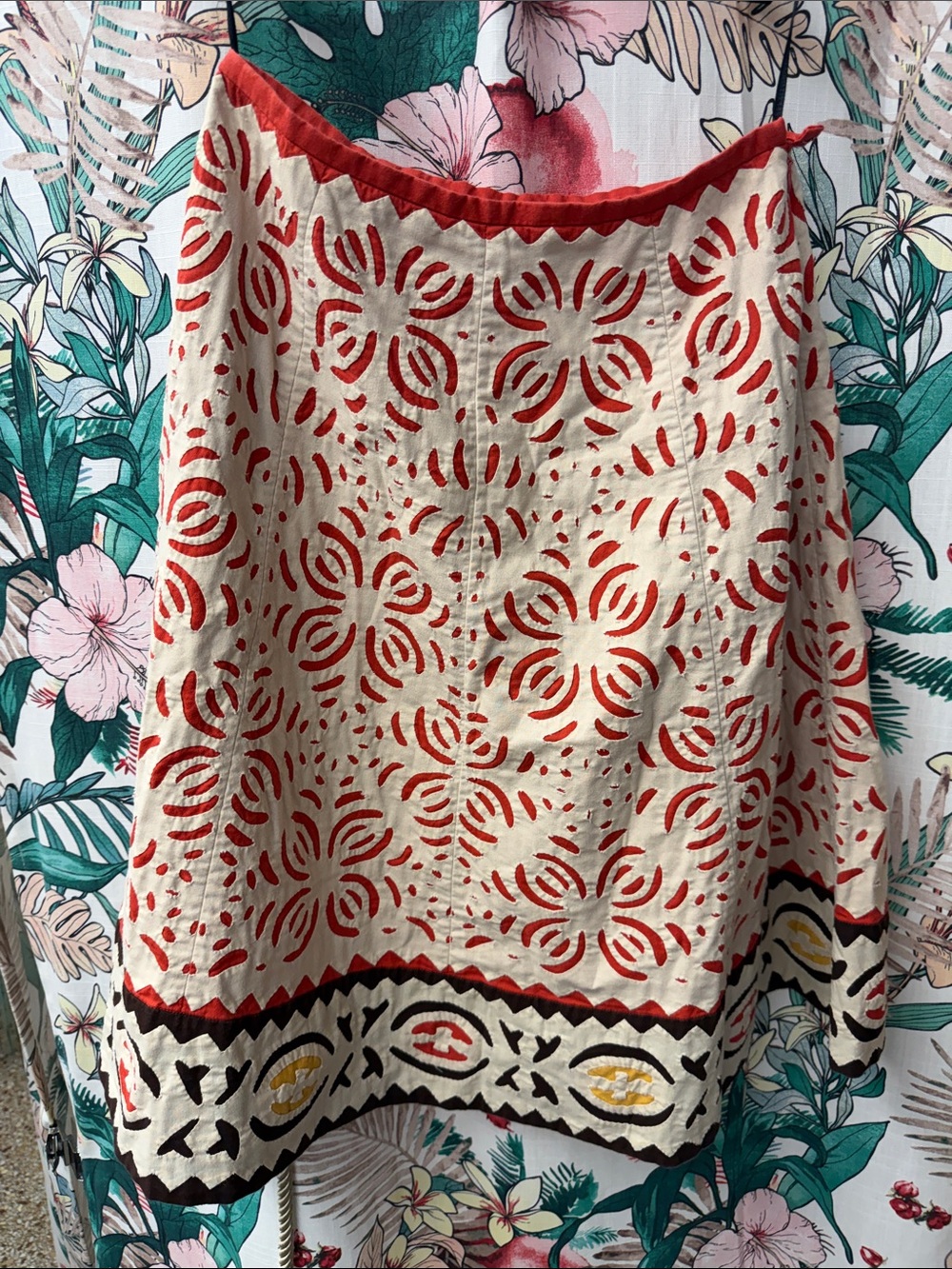 Lafayette 148 New York Red Skirt with Cream Cutout Overlay Size 6